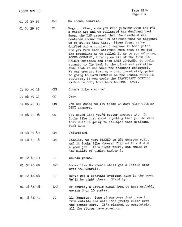 Page 106 of Apollo 11’s original transcript