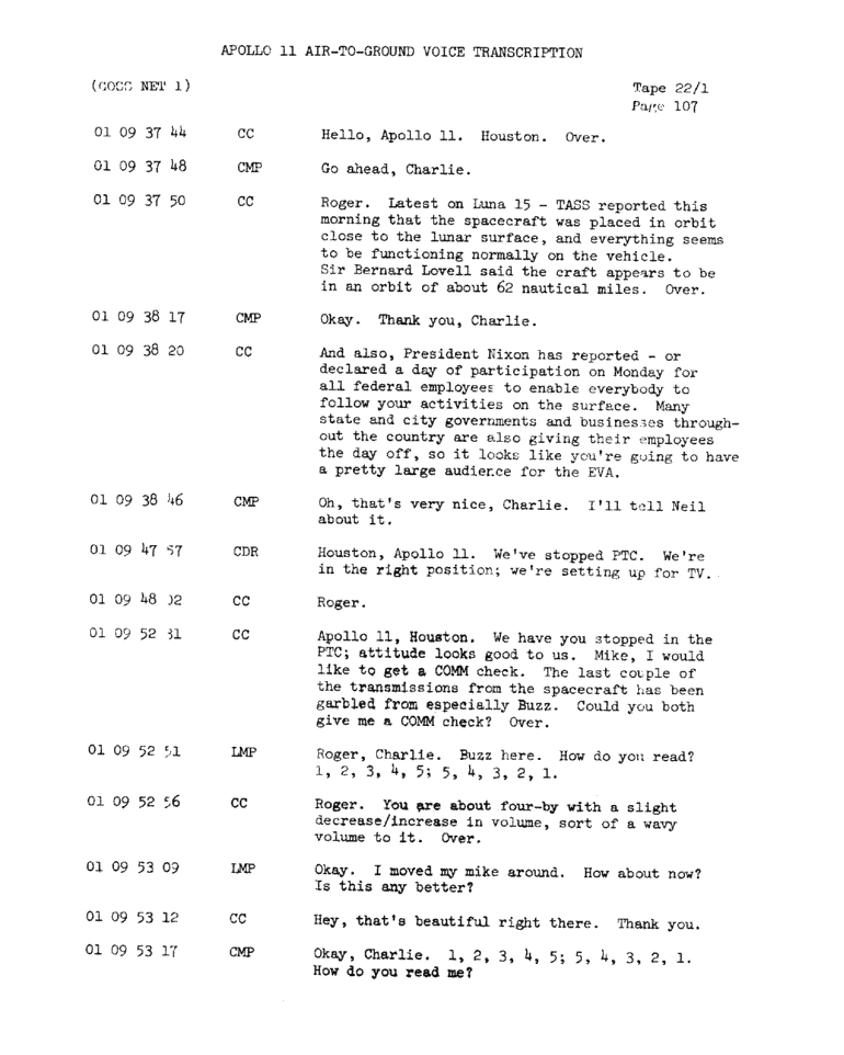 Page 109 of Apollo 11’s original transcript