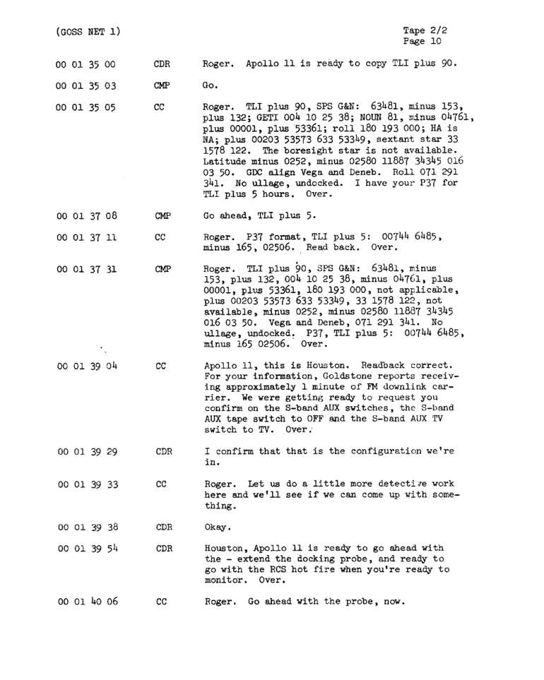 Page 12 of Apollo 11’s original transcript
