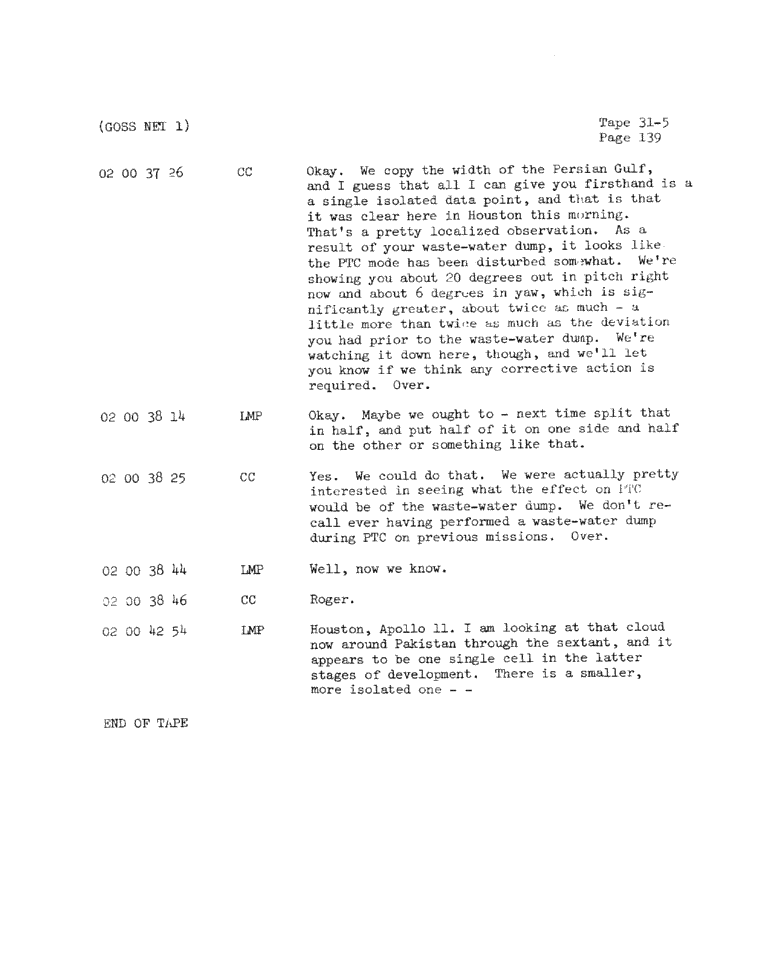 Page 141 of Apollo 11’s original transcript