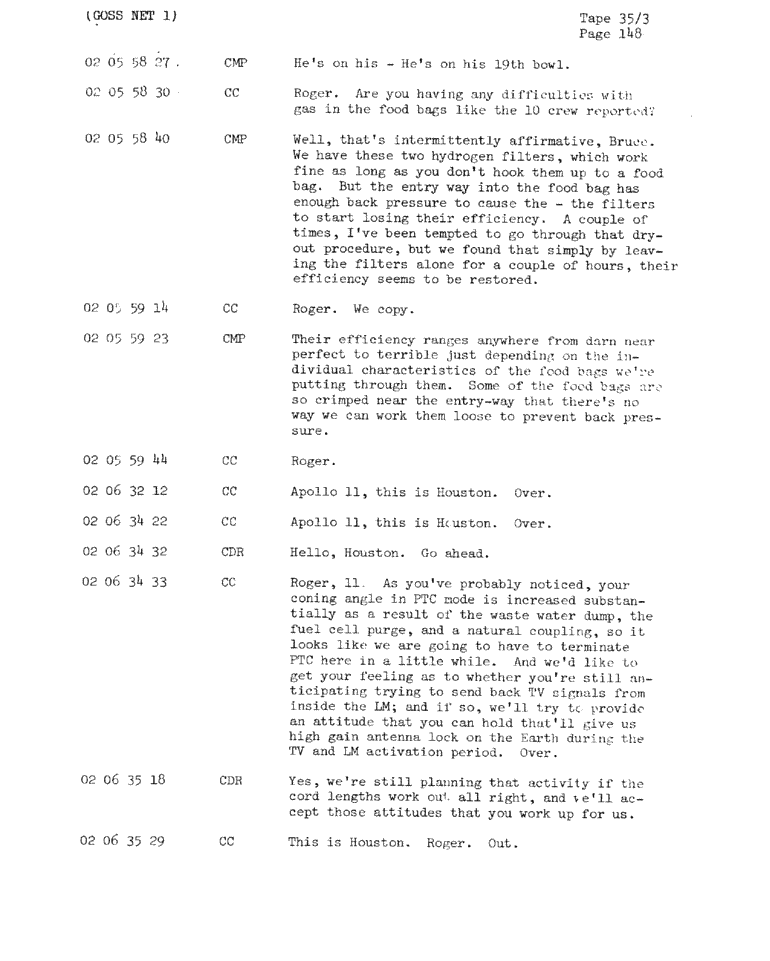 Page 150 of Apollo 11’s original transcript