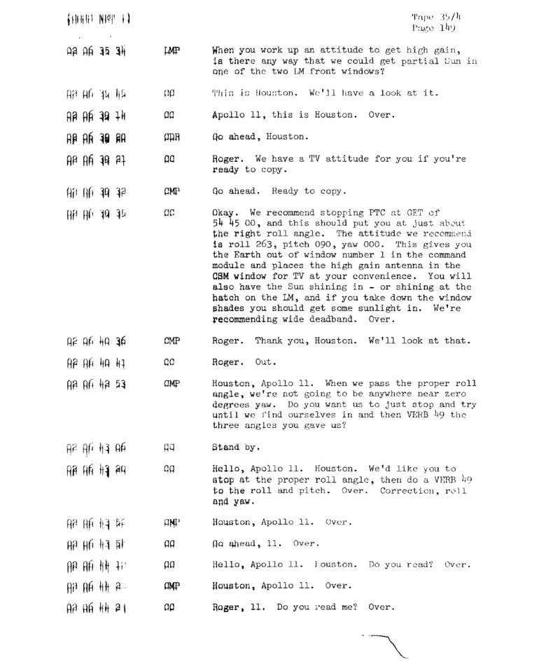 Page 151 of Apollo 11’s original transcript