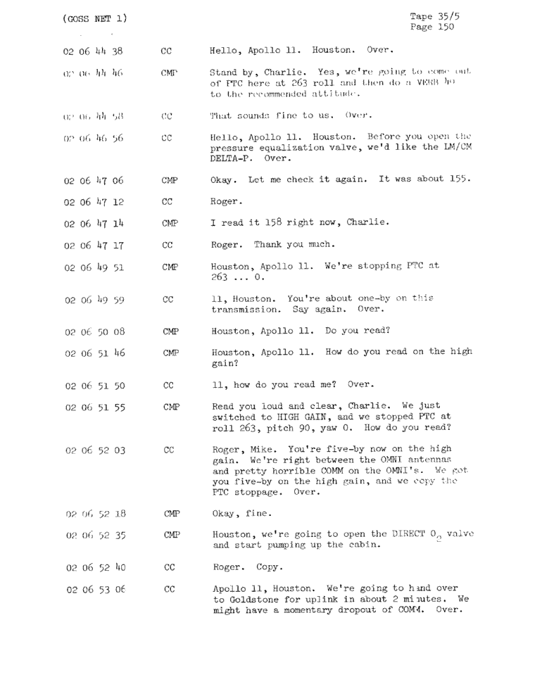 Page 152 of Apollo 11’s original transcript