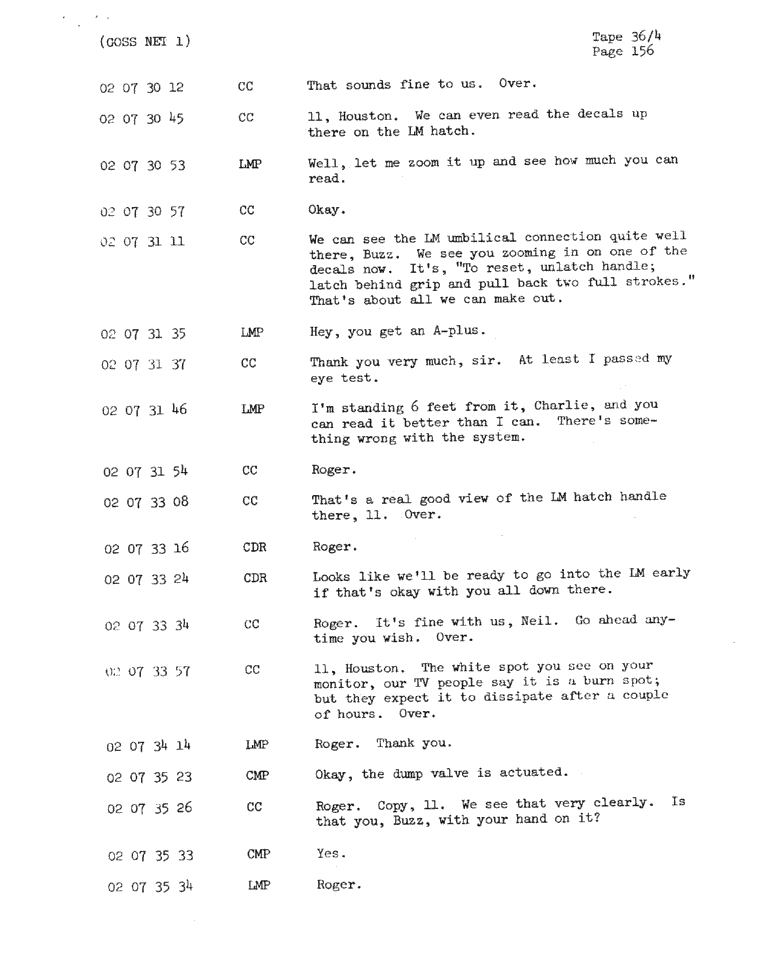 Page 158 of Apollo 11’s original transcript