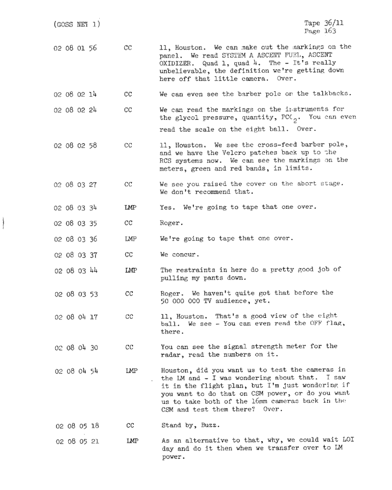 Page 165 of Apollo 11’s original transcript