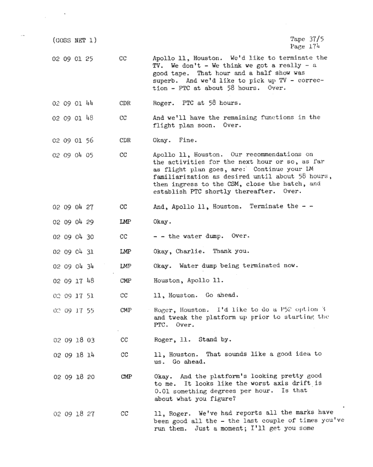 Page 176 of Apollo 11’s original transcript