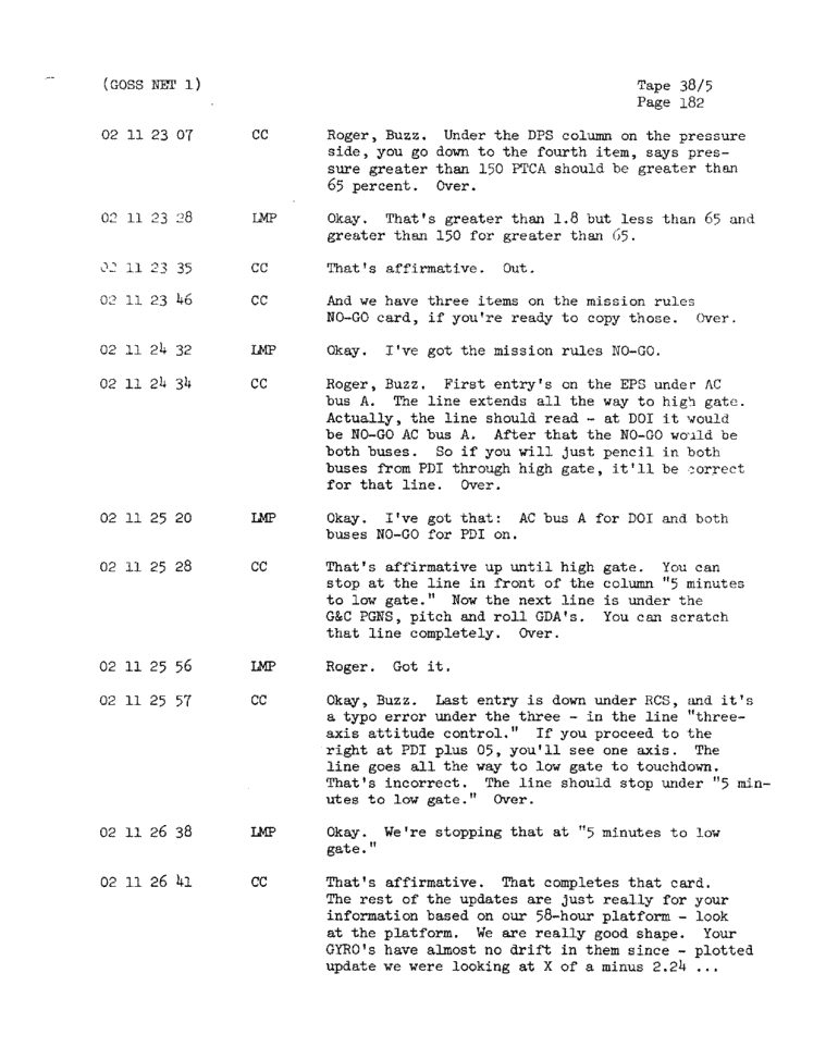 Page 184 of Apollo 11’s original transcript