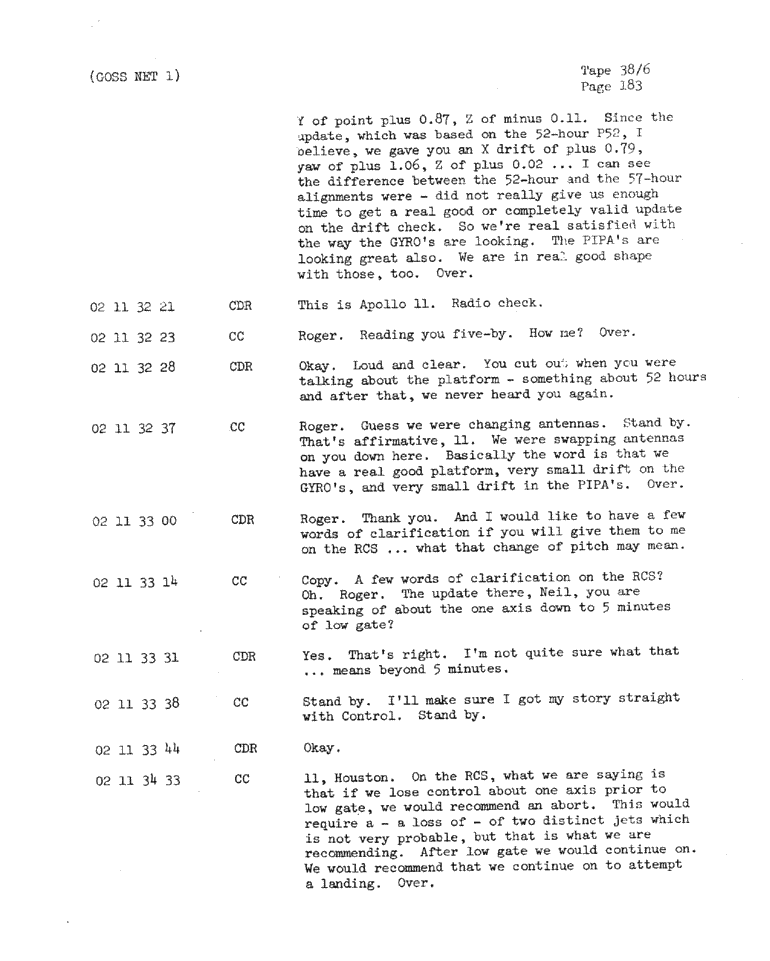 Page 185 of Apollo 11’s original transcript