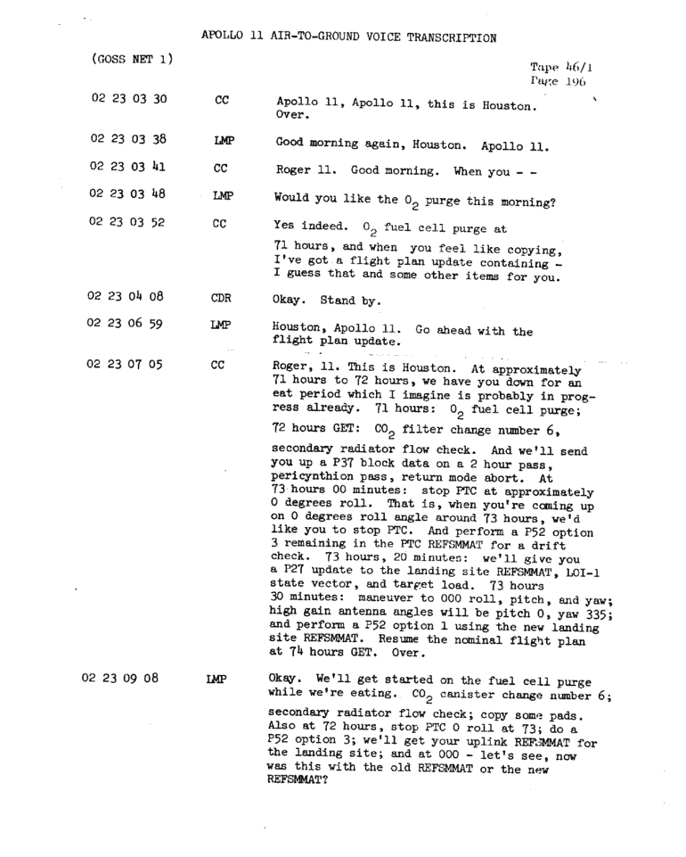 Page 198 of Apollo 11’s original transcript