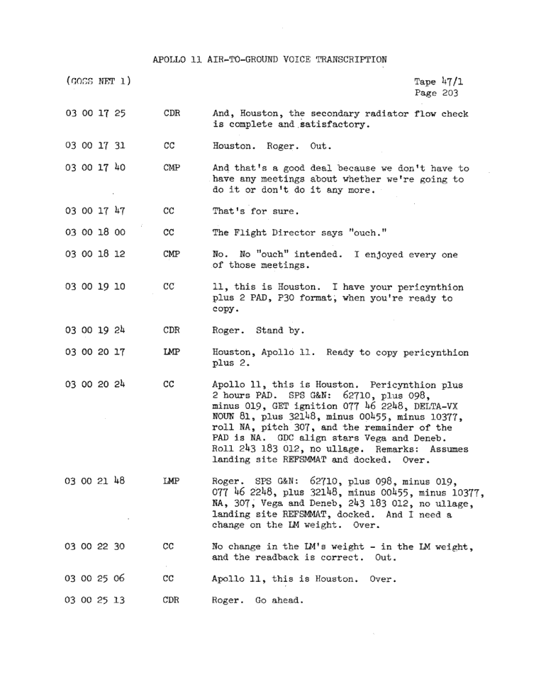 Page 205 of Apollo 11’s original transcript