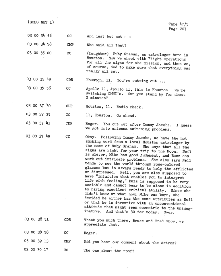 Page 209 of Apollo 11’s original transcript