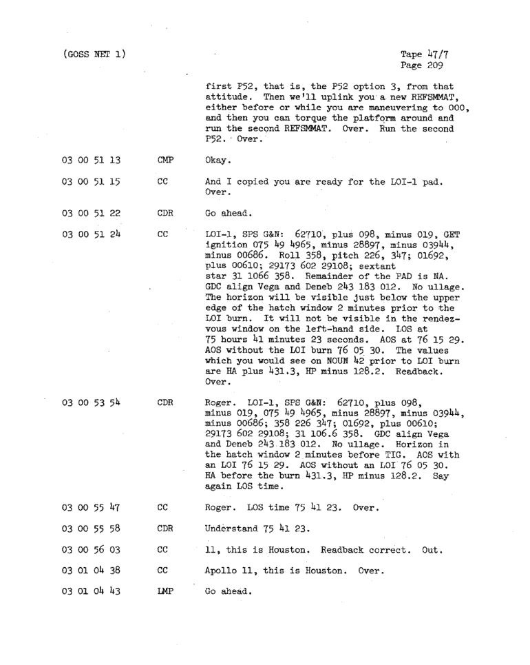 Page 211 of Apollo 11’s original transcript