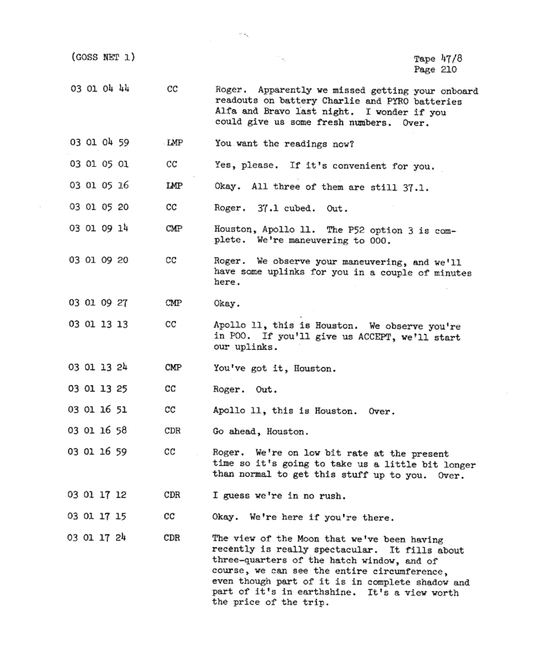 Page 212 of Apollo 11’s original transcript