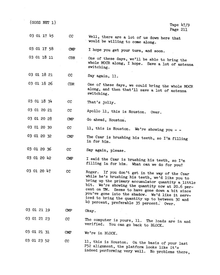Page 213 of Apollo 11’s original transcript