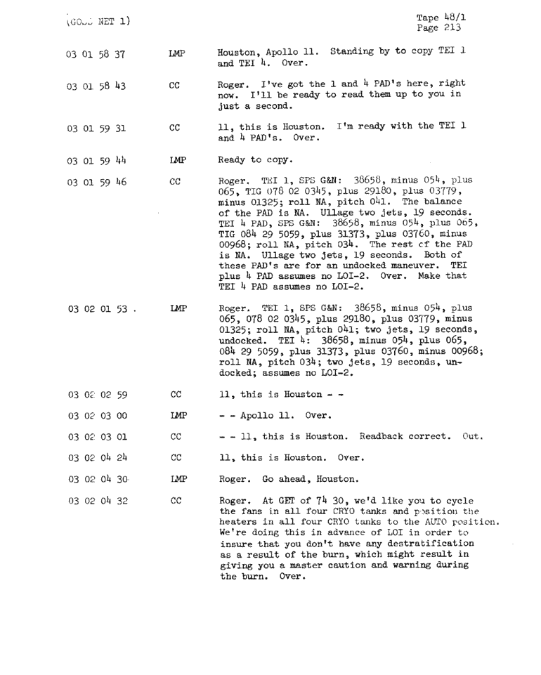 Page 215 of Apollo 11’s original transcript