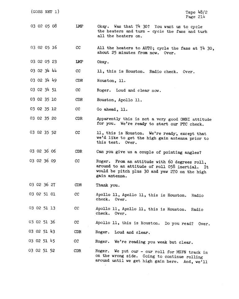 Page 216 of Apollo 11’s original transcript