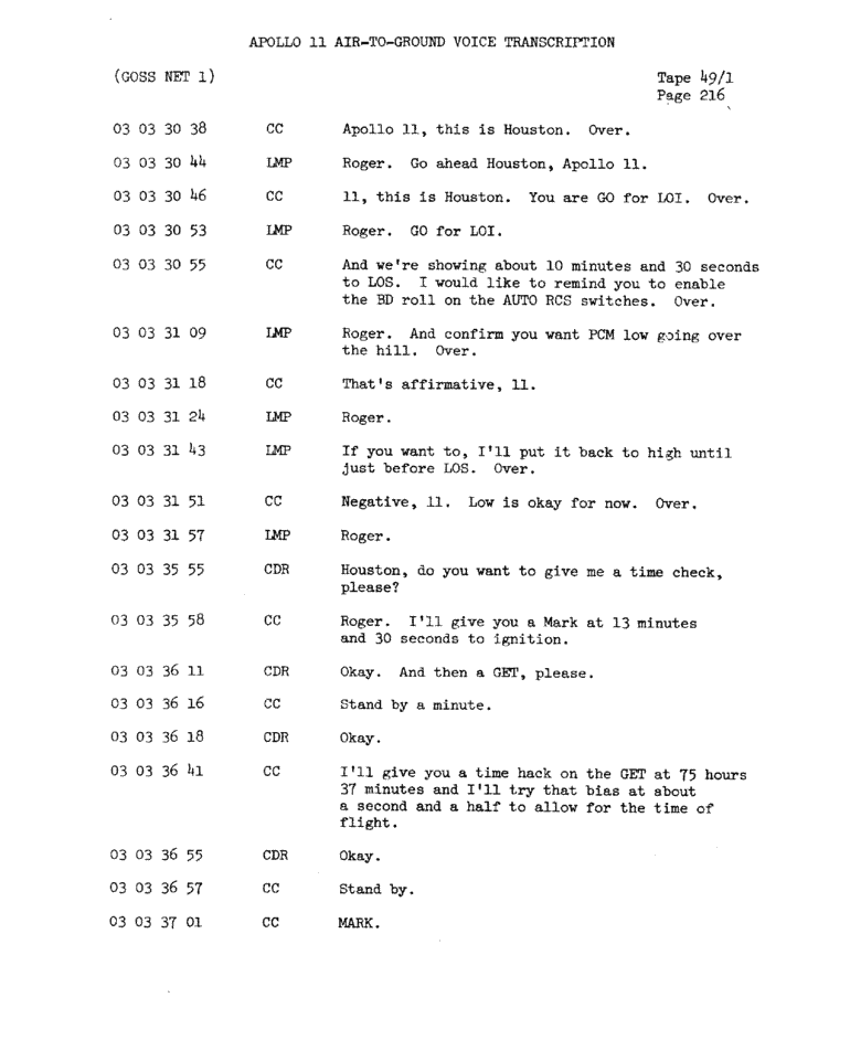 Page 218 of Apollo 11’s original transcript