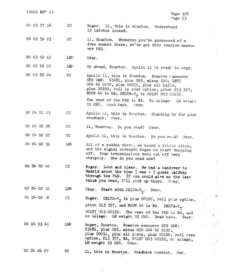 Page 25 of Apollo 11’s original transcript