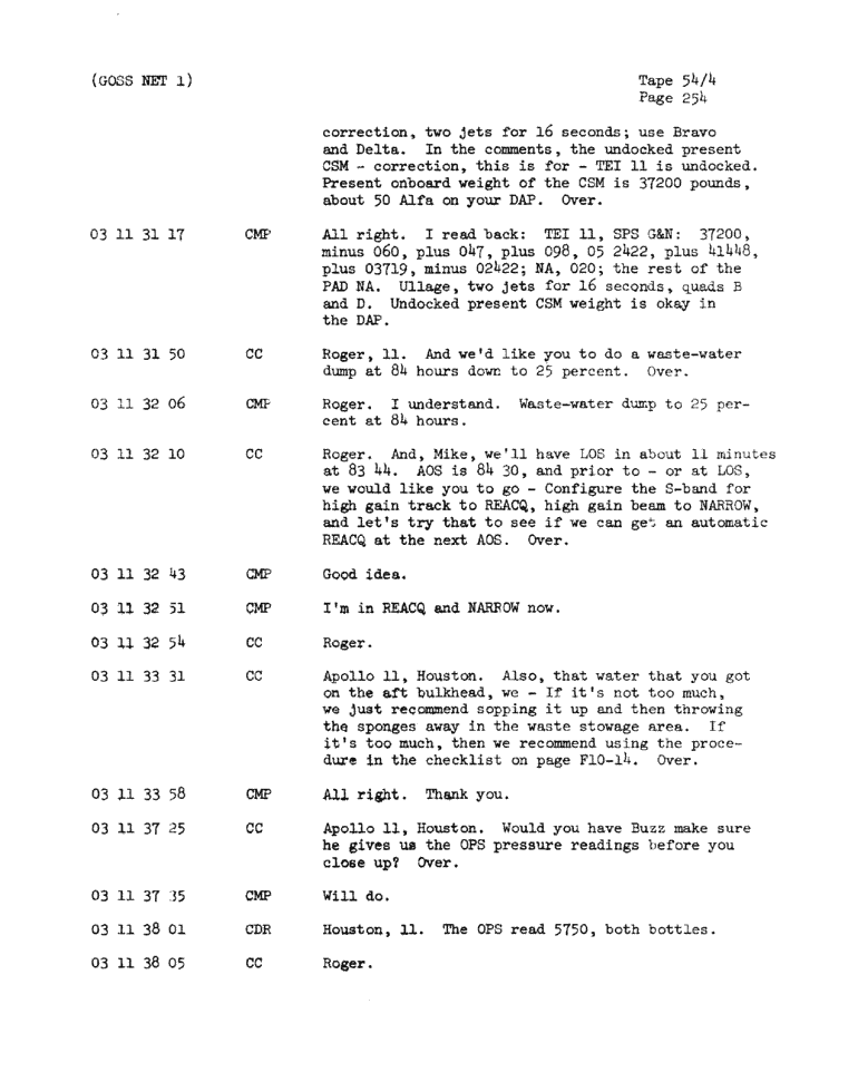 Page 256 of Apollo 11’s original transcript