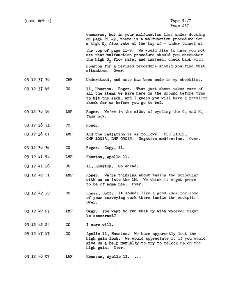 Page 259 of Apollo 11’s original transcript