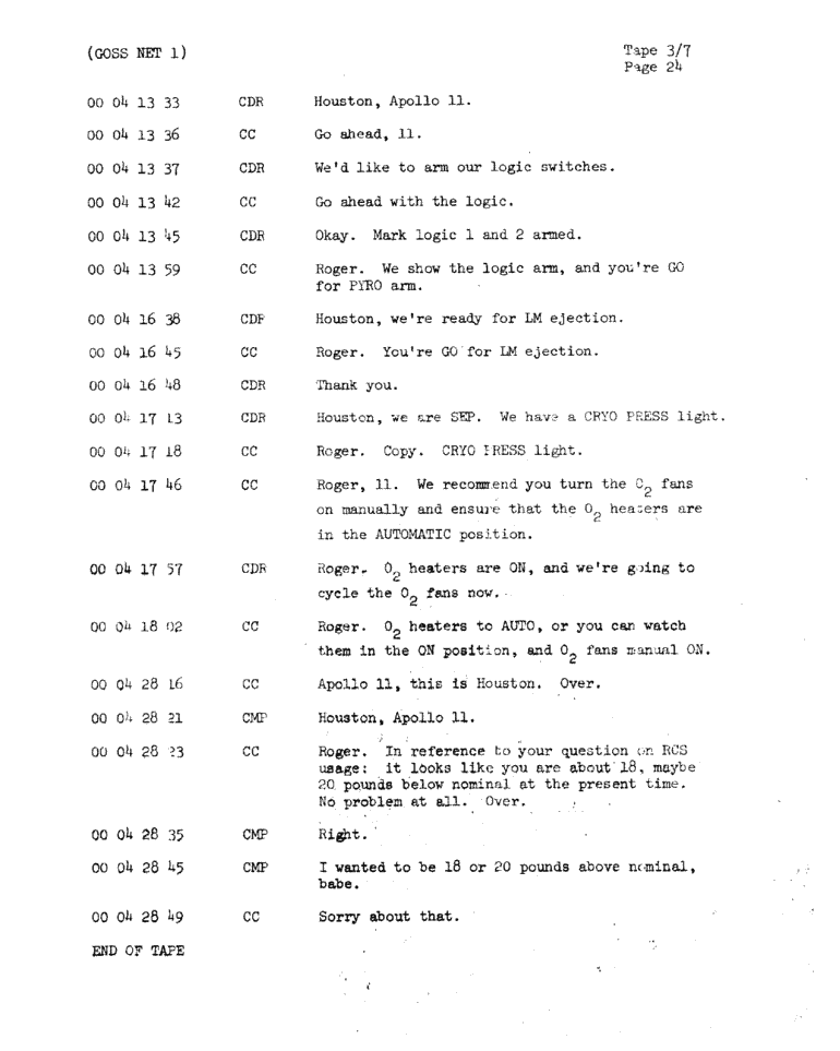 Page 26 of Apollo 11’s original transcript