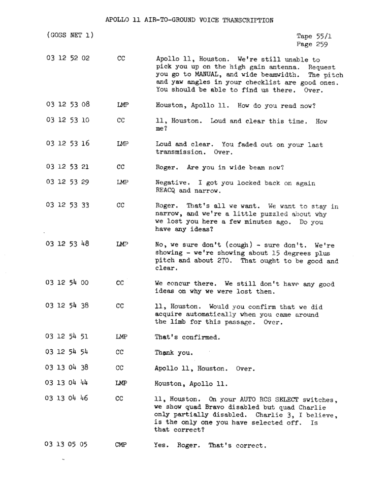 Page 261 of Apollo 11’s original transcript