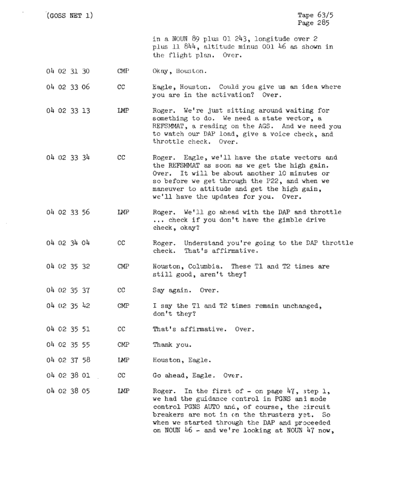 Page 287 of Apollo 11’s original transcript