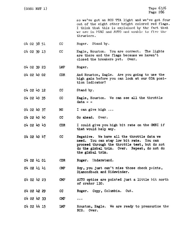 Page 288 of Apollo 11’s original transcript