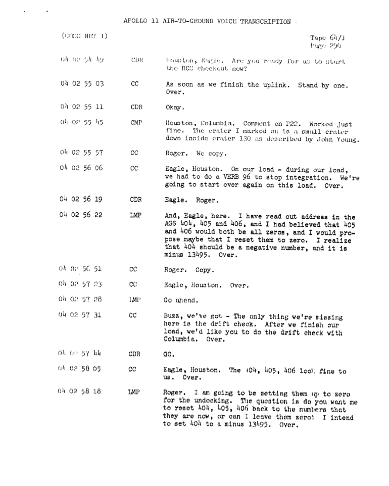 Page 292 of Apollo 11’s original transcript