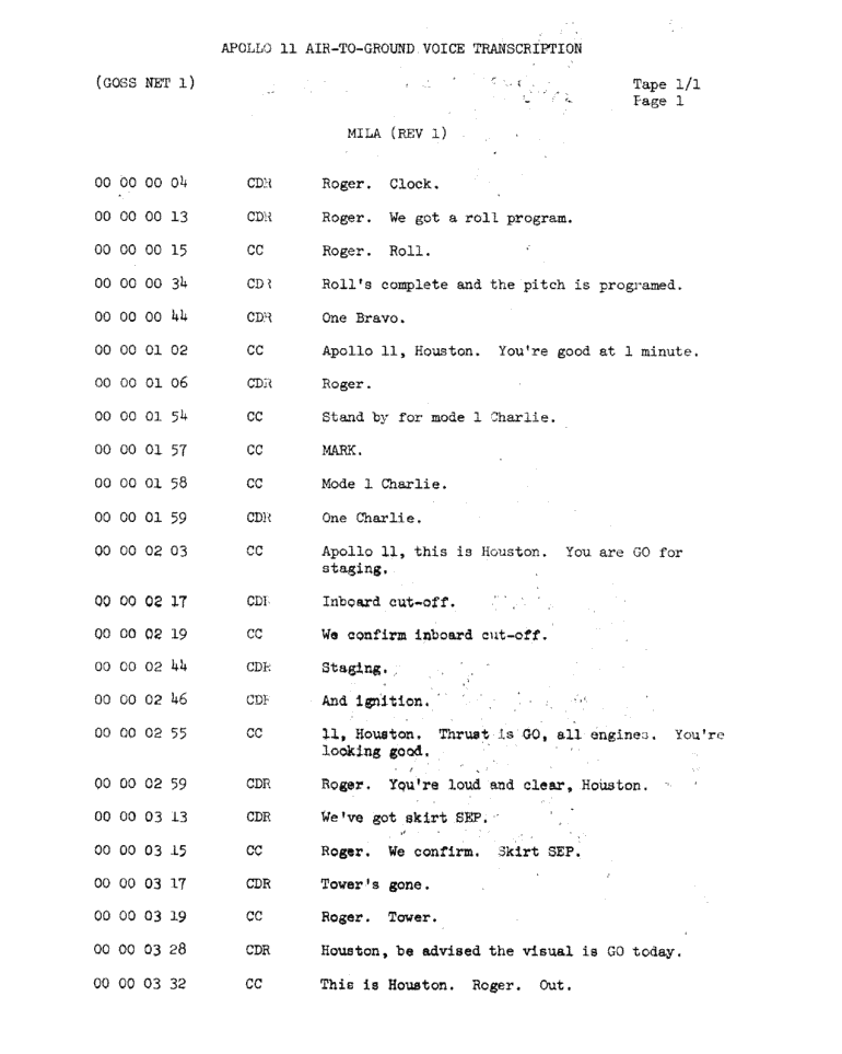 Page 3 of Apollo 11’s original transcript