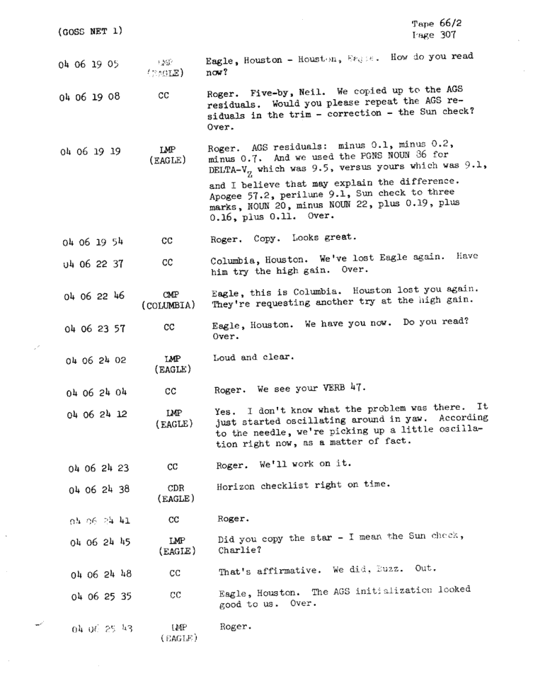 Page 309 of Apollo 11’s original transcript