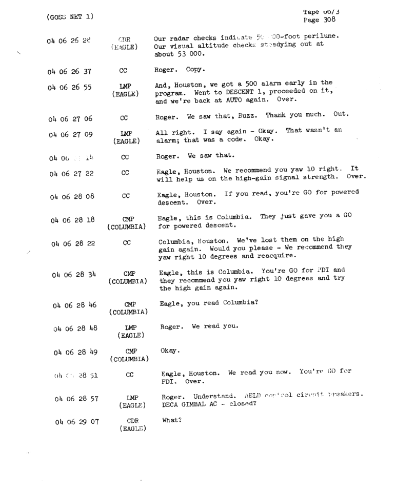 Page 310 of Apollo 11’s original transcript