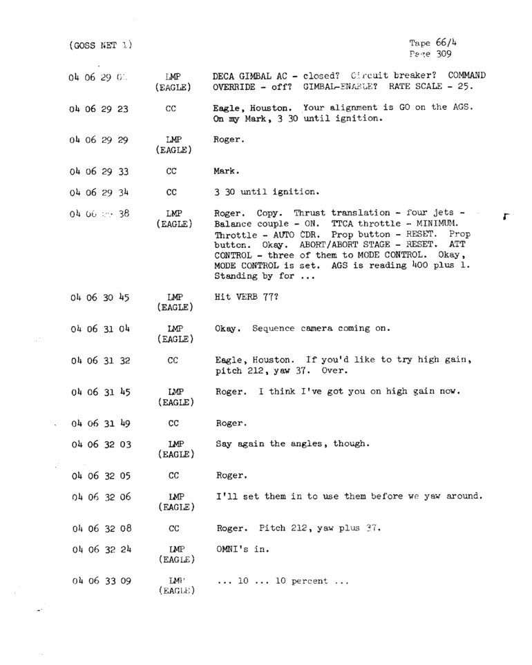 Page 311 of Apollo 11’s original transcript