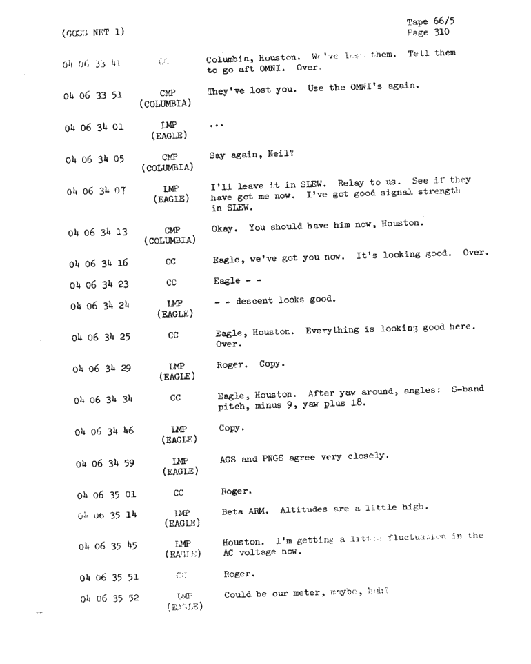Page 312 of Apollo 11’s original transcript