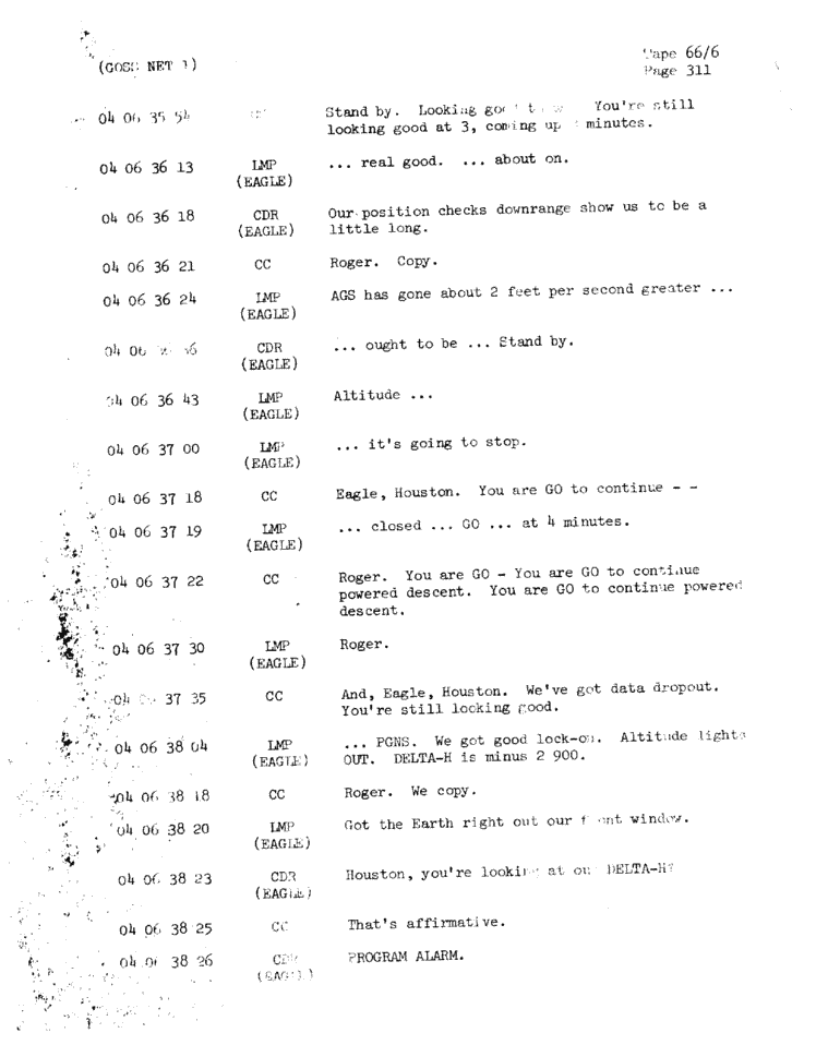 Page 313 of Apollo 11’s original transcript