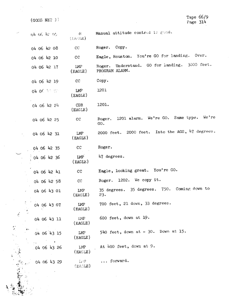 Page 316 of Apollo 11’s original transcript