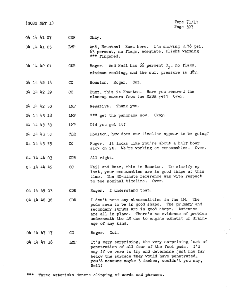 Page 399 of Apollo 11’s original transcript