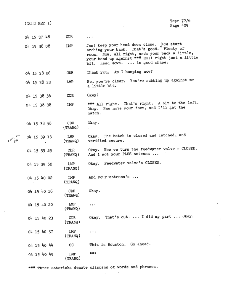 Page 411 of Apollo 11’s original transcript