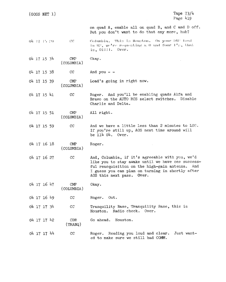 Page 421 of Apollo 11’s original transcript