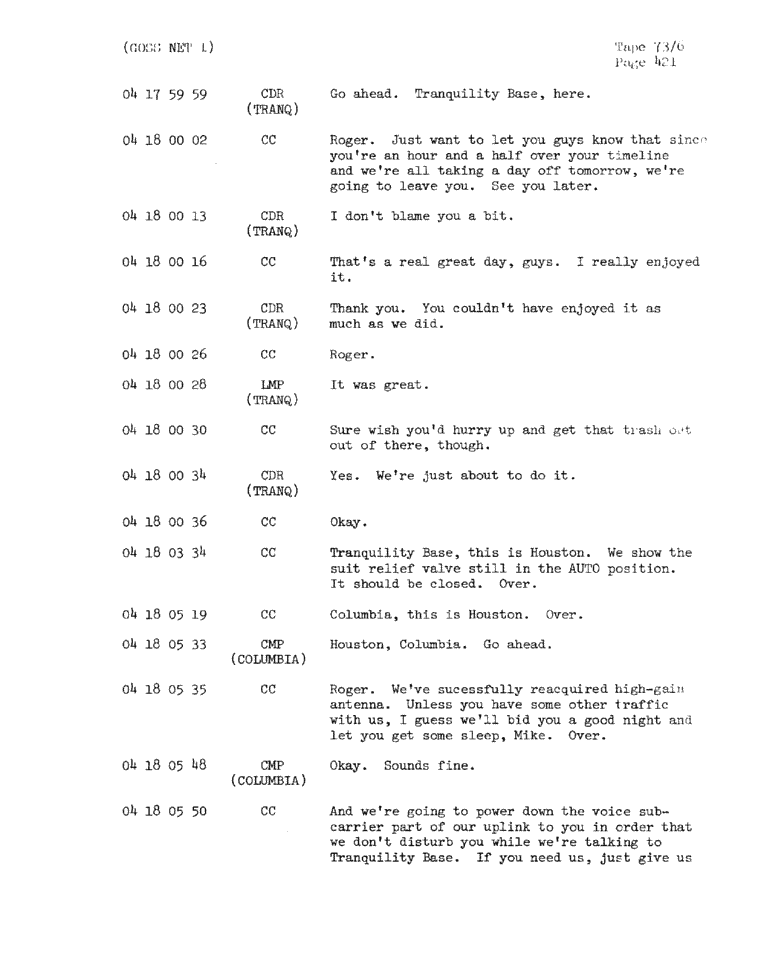 Page 423 of Apollo 11’s original transcript