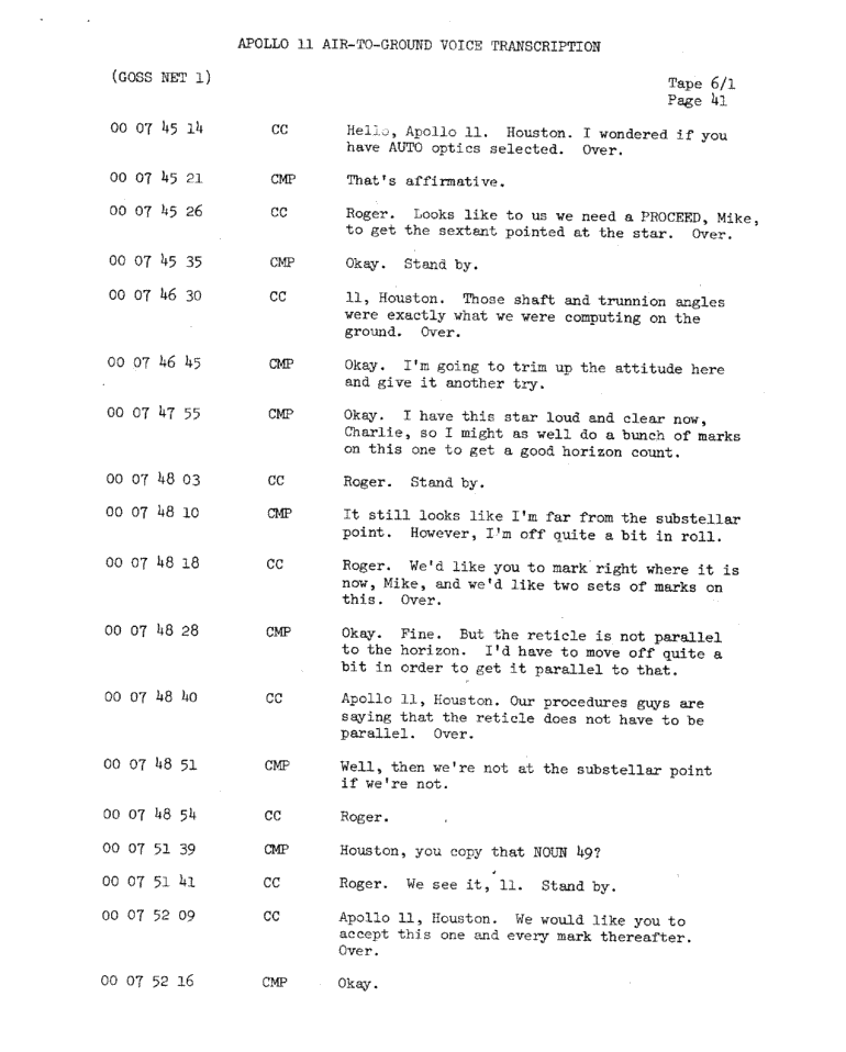 Page 43 of Apollo 11’s original transcript