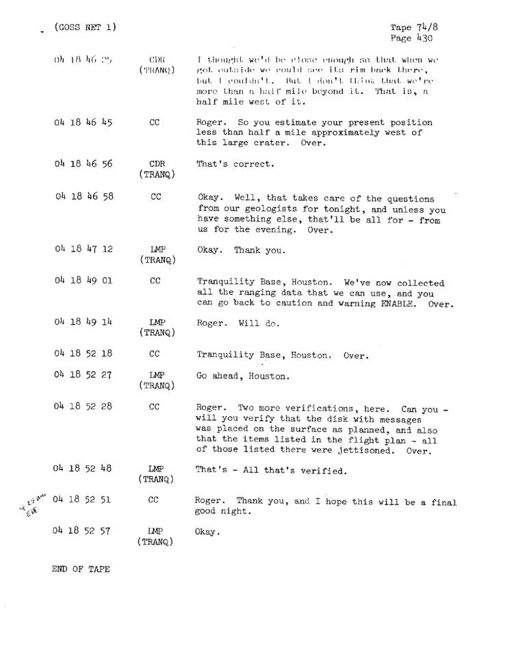 Page 432 of Apollo 11’s original transcript