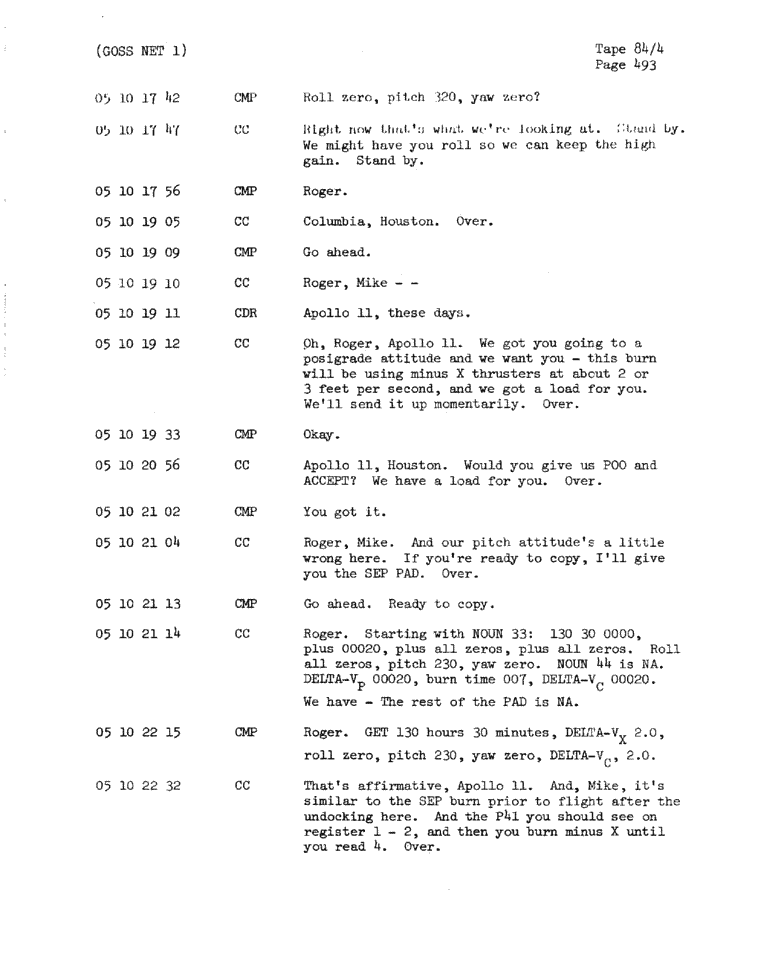 Page 495 of Apollo 11’s original transcript