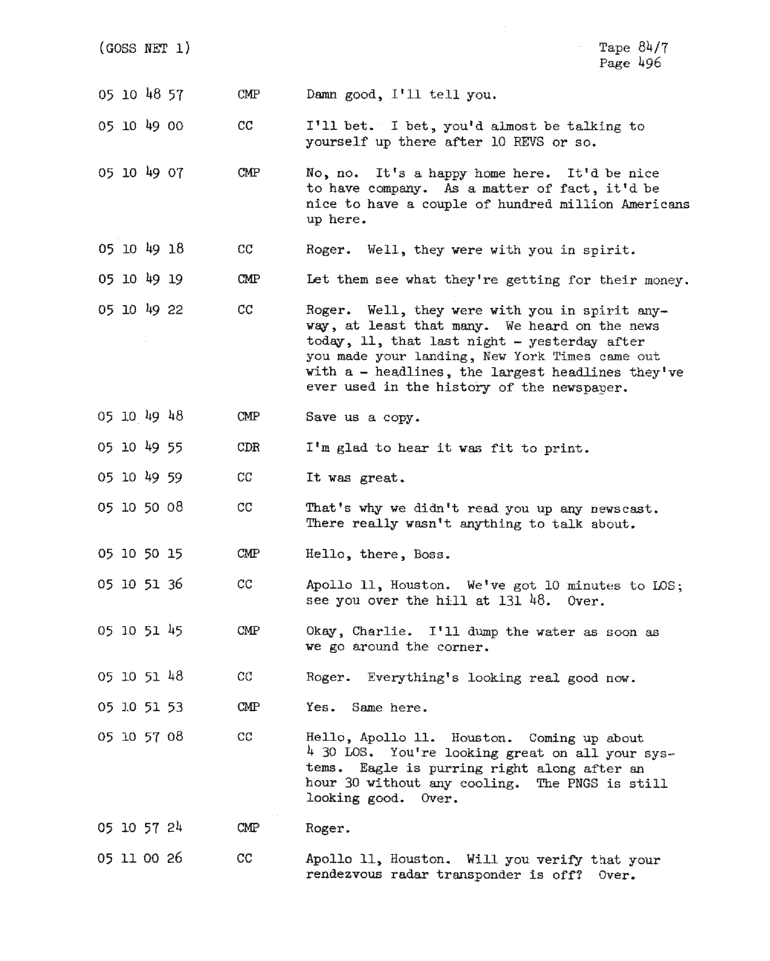 Page 498 of Apollo 11’s original transcript
