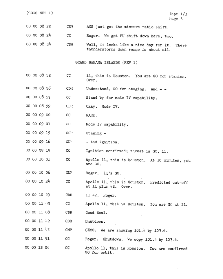 Page 5 of Apollo 11’s original transcript