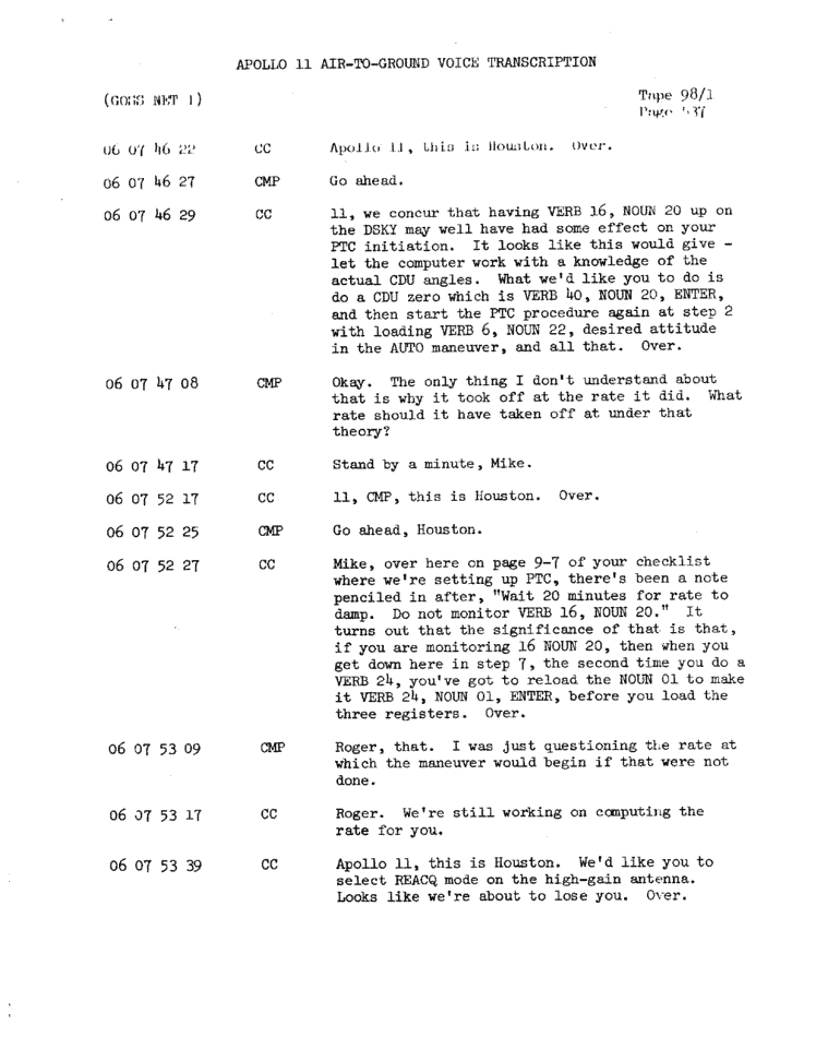 Page 539 of Apollo 11&rsquo;s original transcript