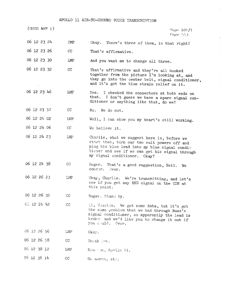 Page 555 of Apollo 11&rsquo;s original transcript