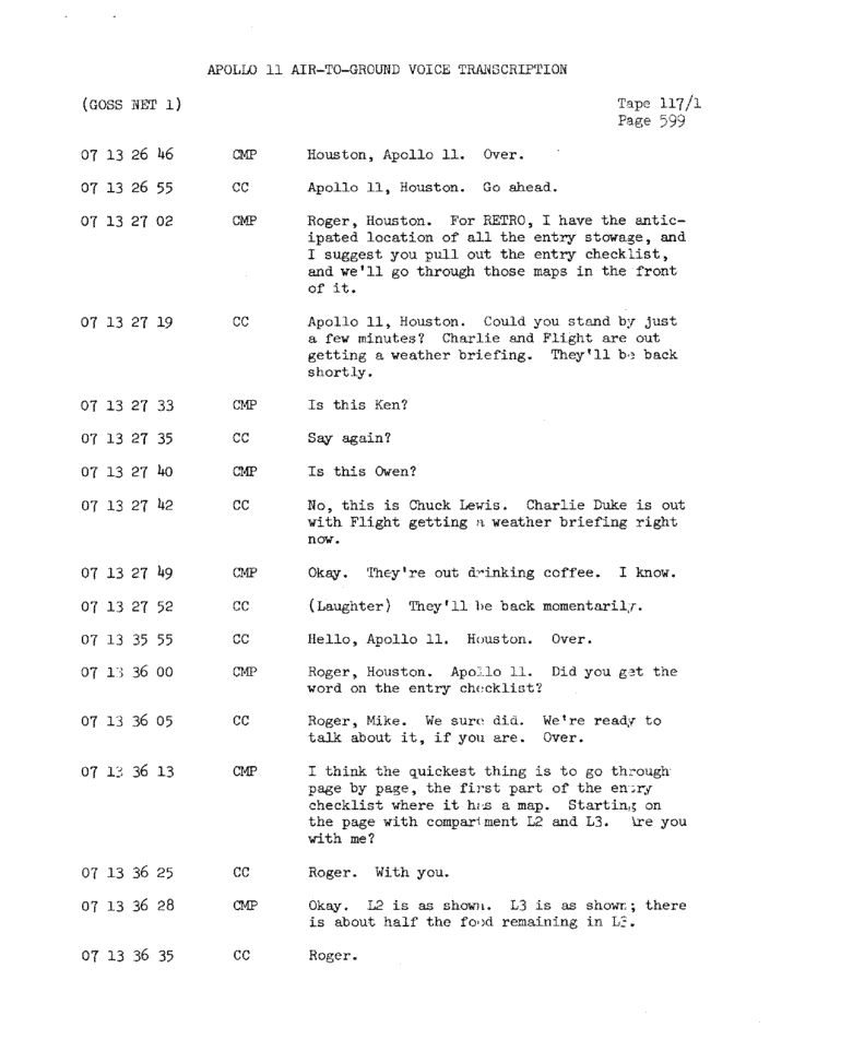 Page 601 of Apollo 11’s original transcript
