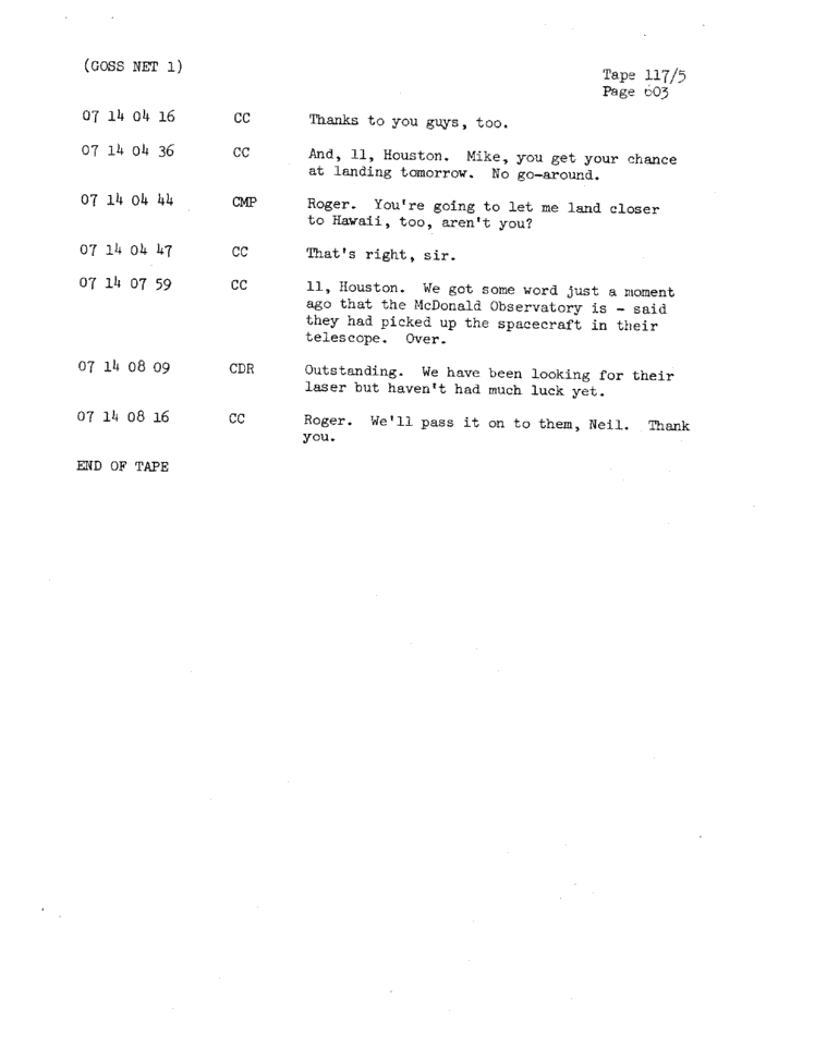 Page 605 of Apollo 11’s original transcript