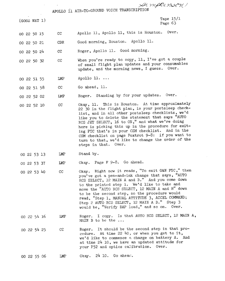 Page 65 of Apollo 11’s original transcript
